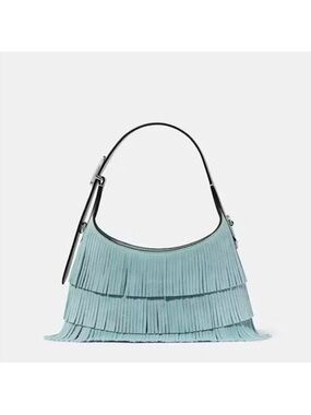 Kate Spade 454 Suede Fringe Mini Shoulder Crossbody Bag, Aventurine Blue NWT